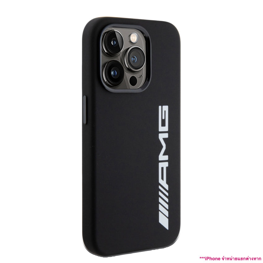 Mercedes Benz-Amg Mag Liquid Silicone White Logo for iPhone 15 Pro - Black