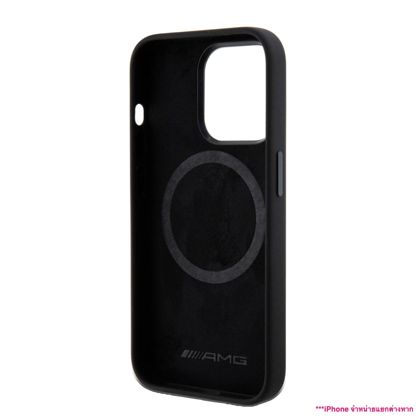 Mercedes Benz-Amg Mag Liquid Silicone White Logo for iPhone 15 Pro - Black