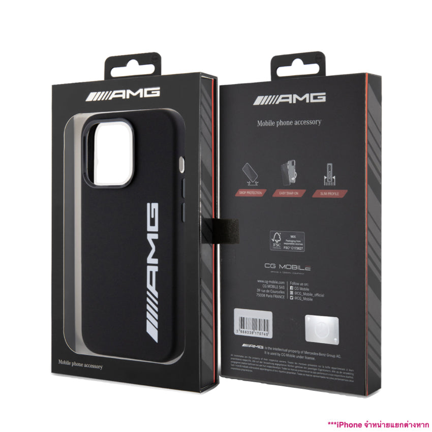Mercedes Benz-Amg Mag Liquid Silicone White Logo for iPhone 15 Pro - Black