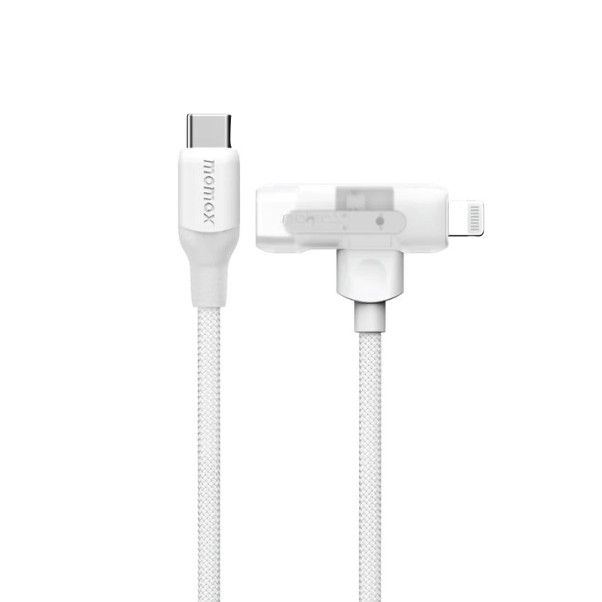 Momax 1-Link Flow Duo 2-in-1 USB-C to USB-C + Lightning (1.5m) Charging + Data Cable  (Braided - TPE + Nylon) - White