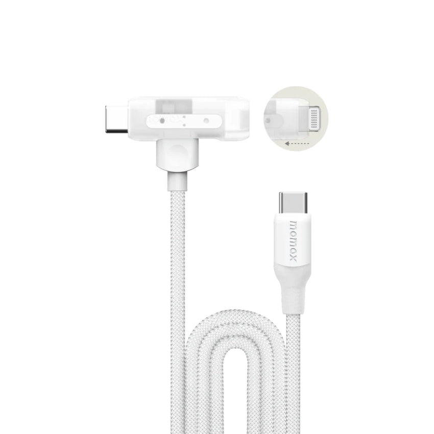 Momax 1-Link Flow Duo 2-in-1 USB-C to USB-C + Lightning (1.5m) Charging + Data Cable  (Braided - TPE + Nylon) - White