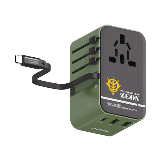 Momax 1-World+ 70W GaN 3-Port w/ Built-in USB-C Cable + AC Travel Adaptor (Zuku-Green)