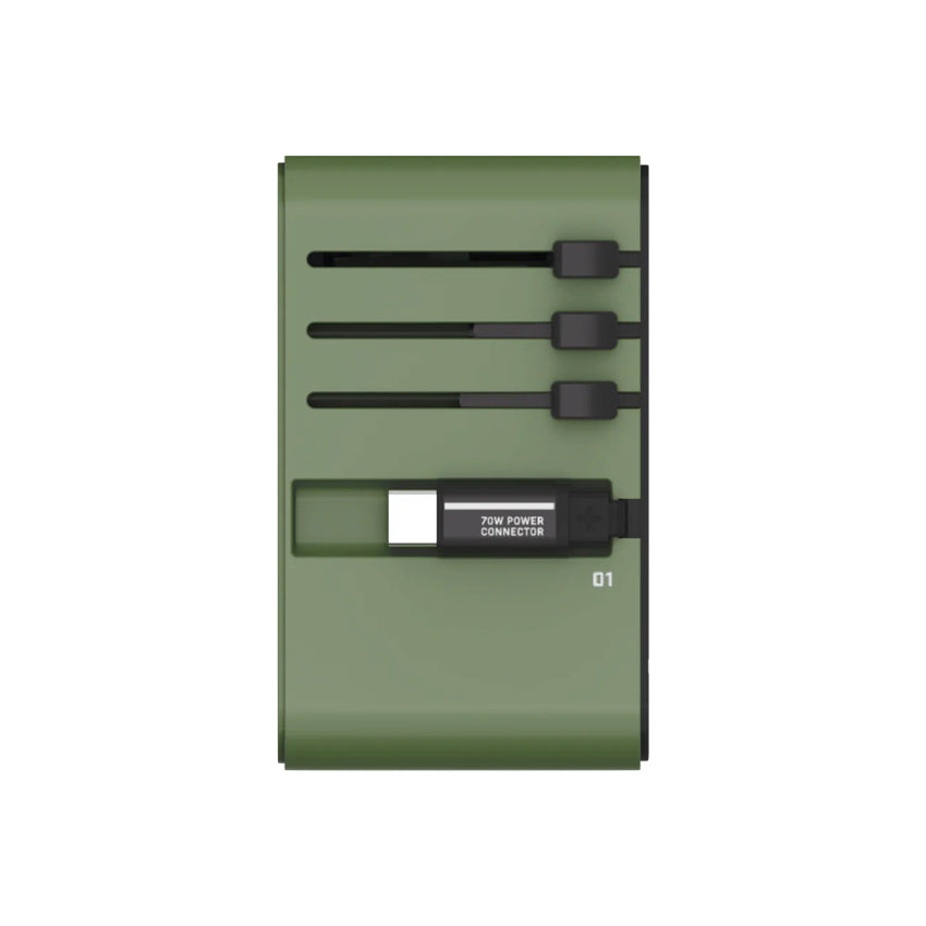 Momax 1-World+ 70W GaN 3-Port w/ Built-in USB-C Cable + AC Travel Adaptor (Zuku-Green)
