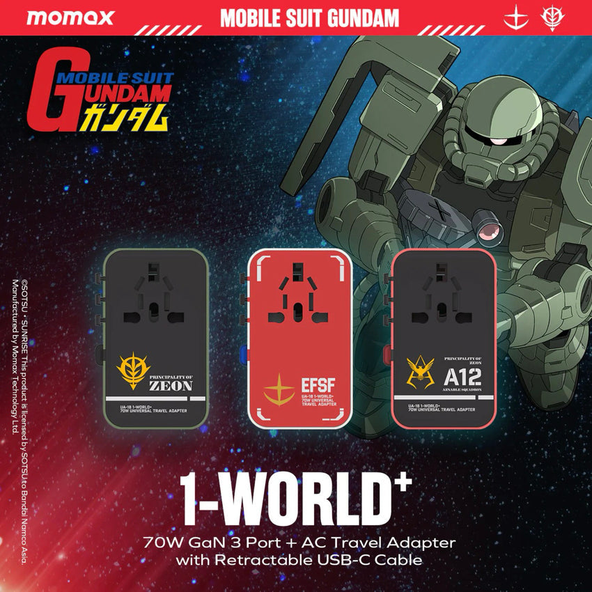 Momax 1-World+ 70W GaN 3-Port w/ Built-in USB-C Cable + AC Travel Adaptor (Zuku-Green)
