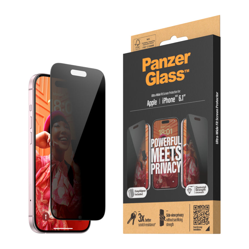 PANZERGLASS Ultra Wide Fit Privacy for iPhone 15 [With Applicator]