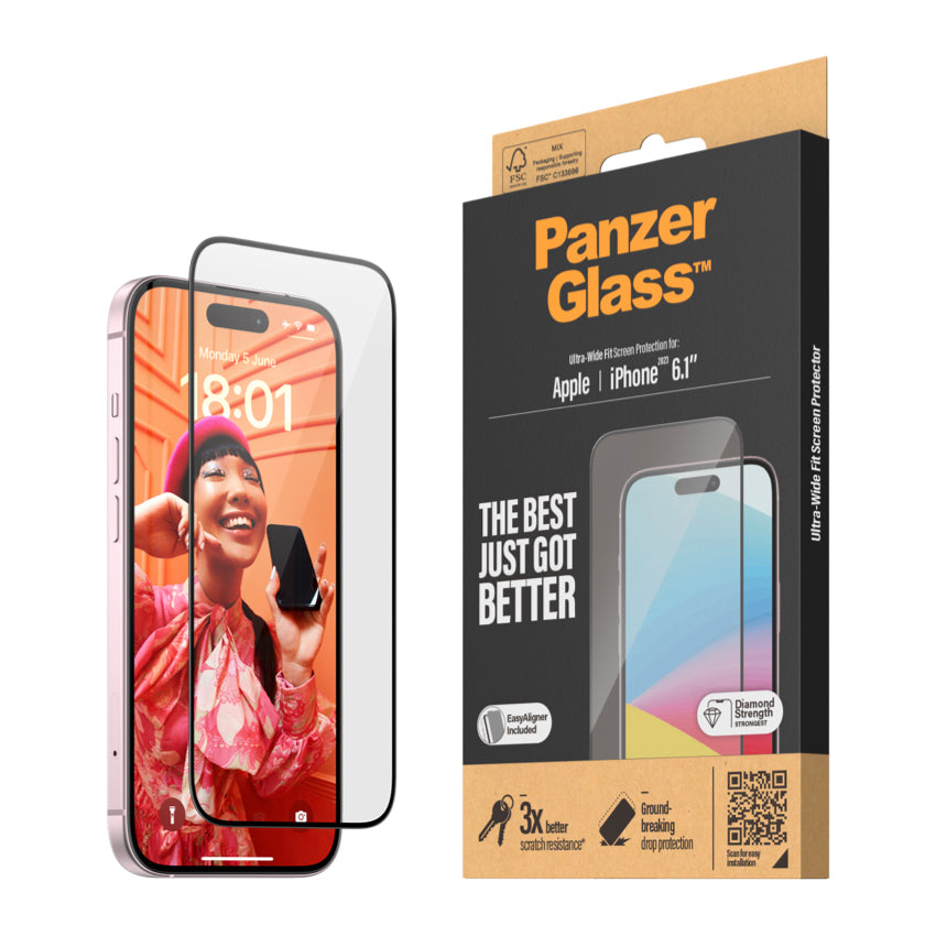 PANZERGLASS Ultra Wide Fit for iPhone 15 [With Applicator]