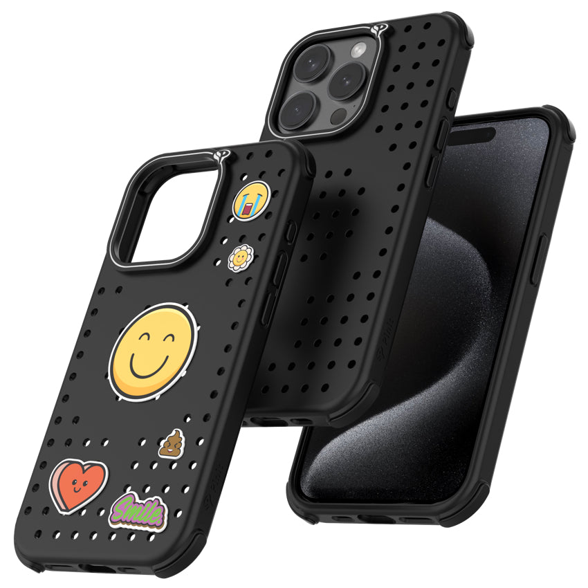 Pinit Mag Case with Pin Pack for iPhone 15 Pro Max - Dynamic/Black/Emoji1