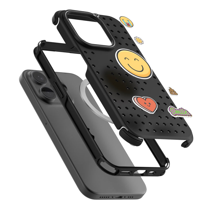 Pinit Mag Case with Pin Pack for iPhone 15 Pro Max - Dynamic/Black/Emoji1