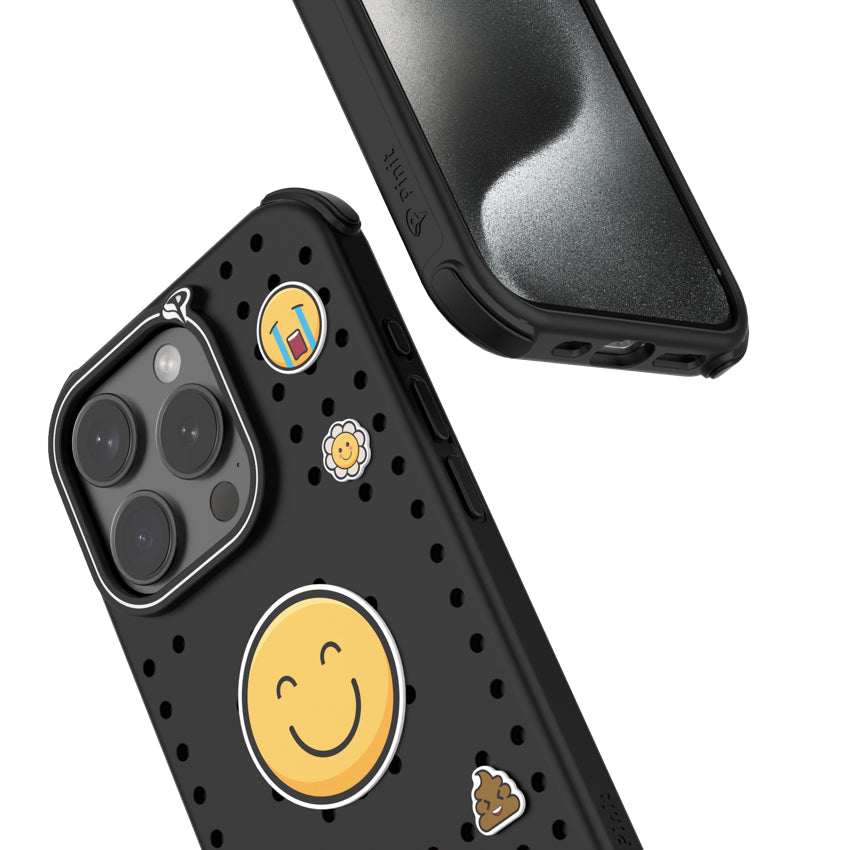 Pinit Mag Case with Pin Pack for iPhone 15 Pro Max - Dynamic/Black/Emoji1