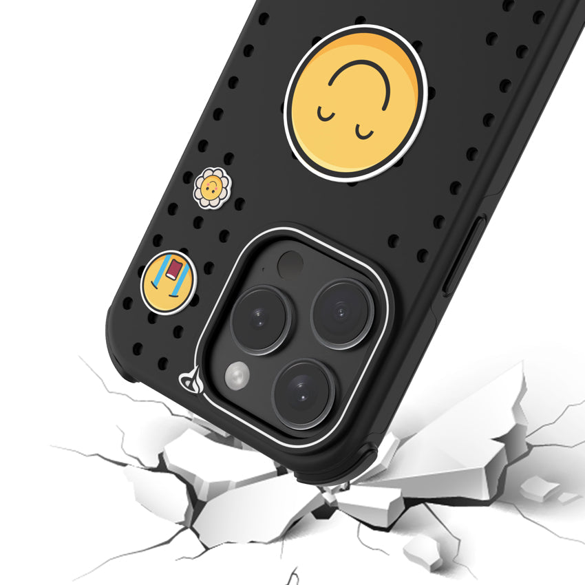Pinit Mag Case with Pin Pack for iPhone 15 Pro Max - Dynamic/Black/Emoji1