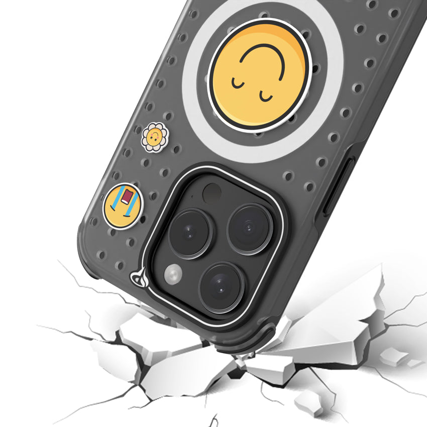 Pinit Mag Case with Pin Pack for iPhone 15 Pro Max - Dynamic/Clear/Black Bumper/Emoji1