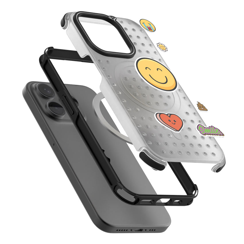 Pinit Mag Case with Pin Pack for iPhone 15 Pro - Dynamic/Clear/Black Bumper/Emoji1