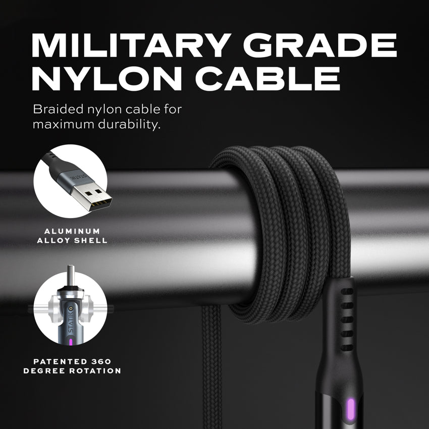 Statik PowerPivot Nylon Braided, USB-A to USB-C 1.8M
