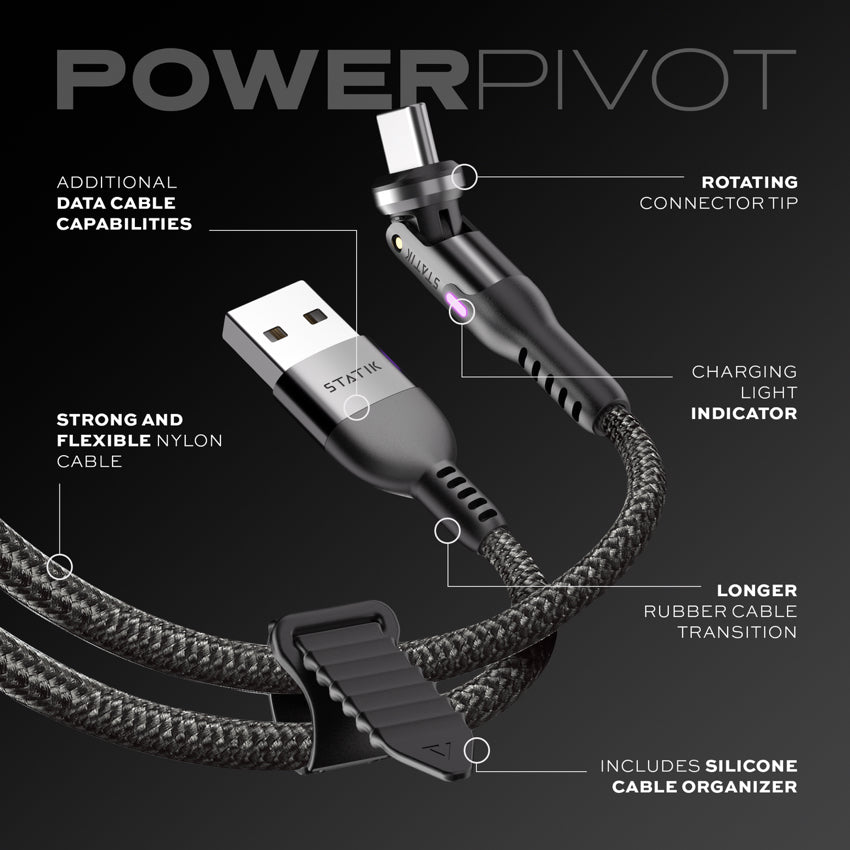 Statik PowerPivot Nylon Braided, USB-A to USB-C 1.8M
