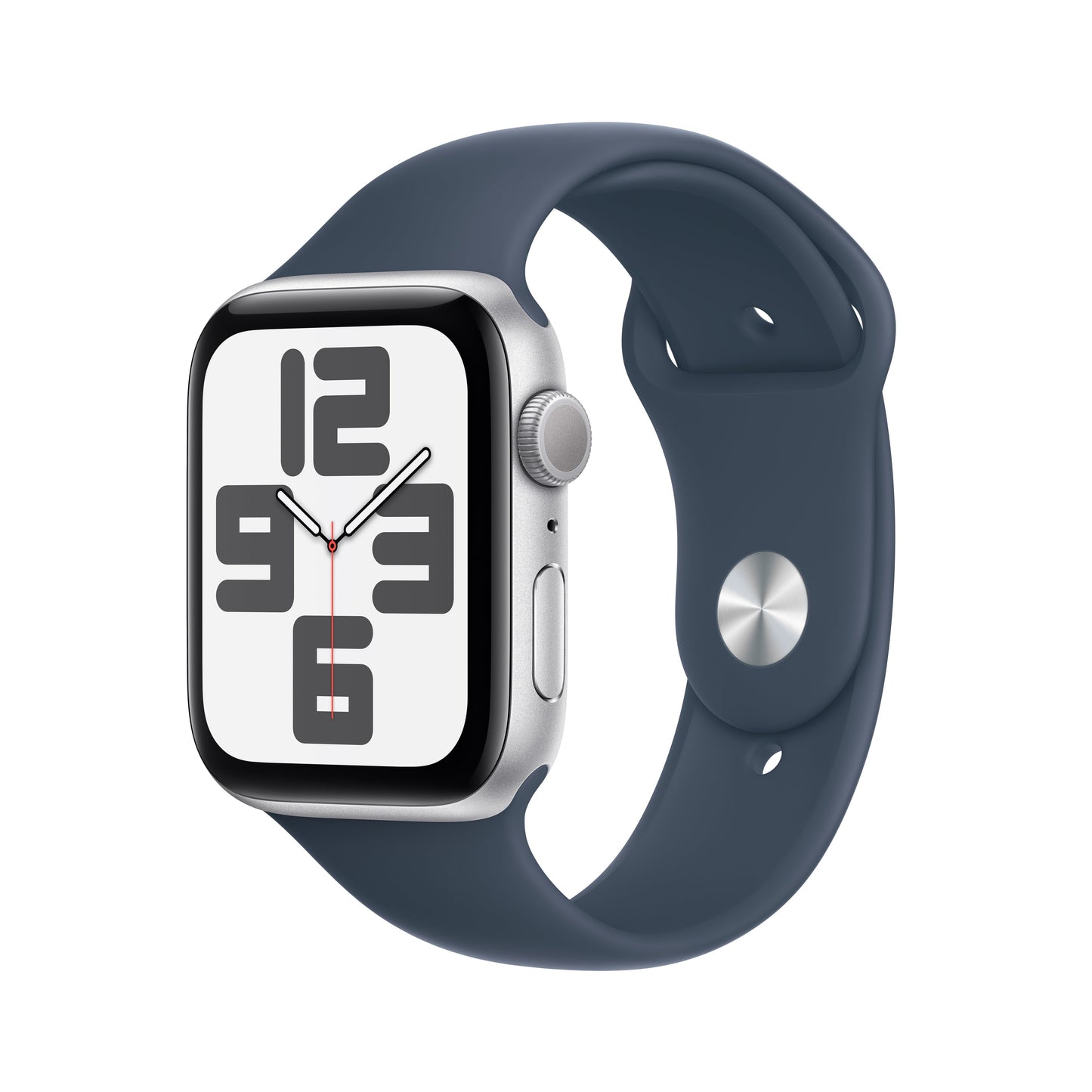 Apple Watch SE GPS 44mm Silver Aluminum Case with Storm Blue Sport Band - S/M