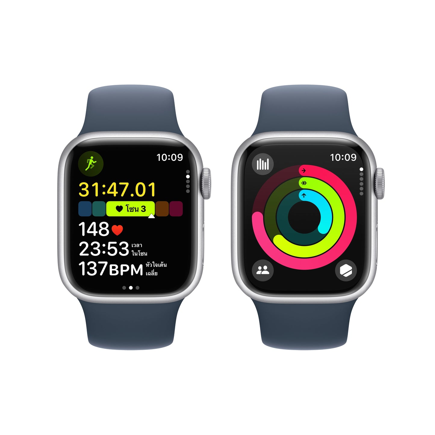 Apple Watch Series 9 GPS + Cellular 41mm Silver Aluminum Case with Storm Blue Sport Band - M/L