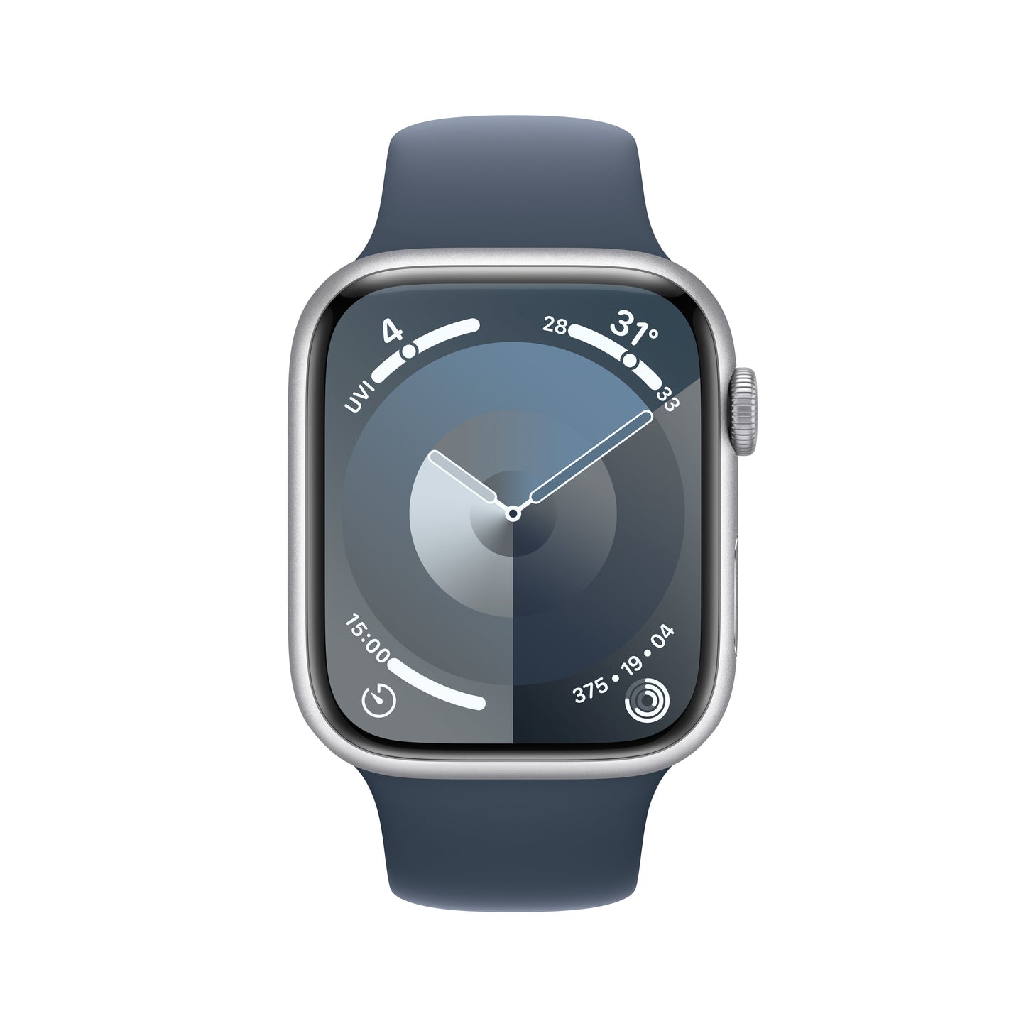 Apple Watch Series 9 GPS + Cellular 45mm Silver Aluminum Case with Storm Blue Sport Band - M/L
