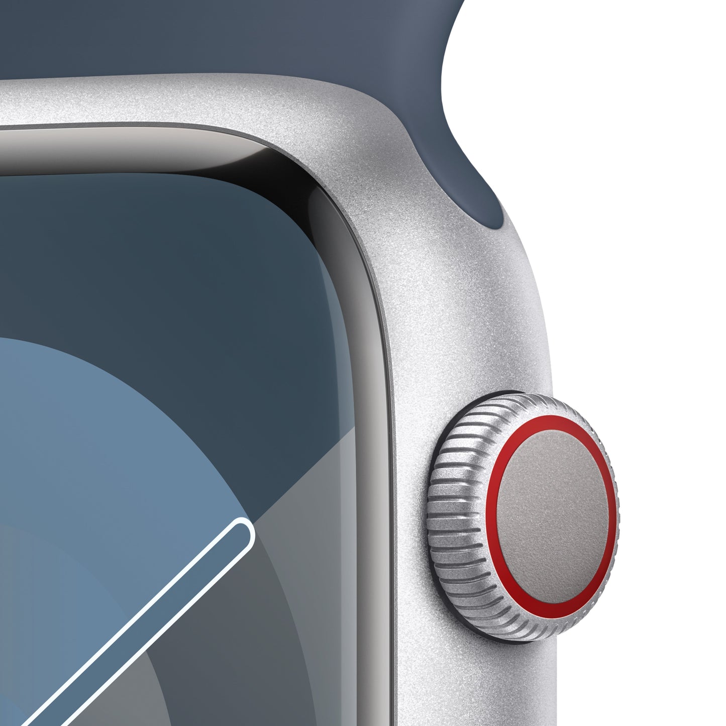 Apple Watch Series 9 GPS + Cellular 45mm Silver Aluminum Case with Storm Blue Sport Band - M/L