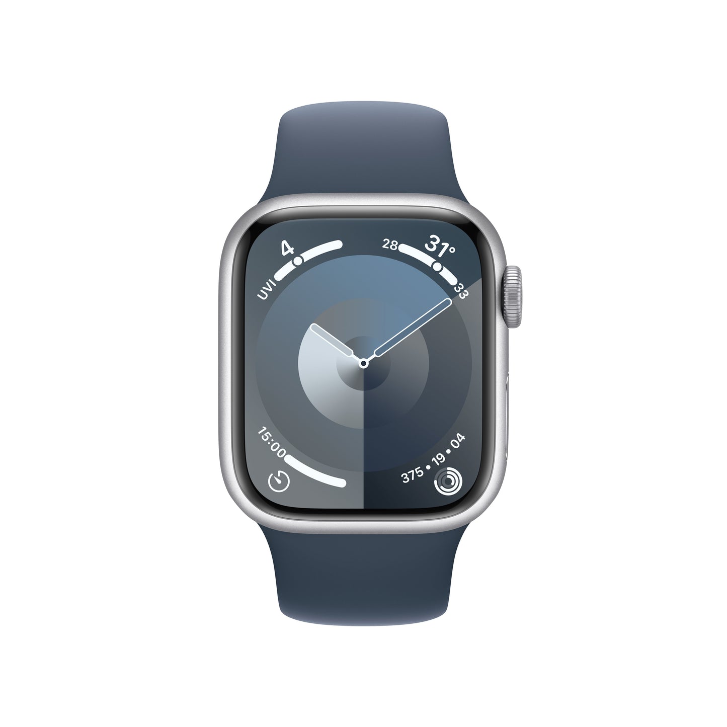 Apple Watch Series 9 GPS 41mm Silver Aluminum Case with Storm Blue Sport Band - M/L