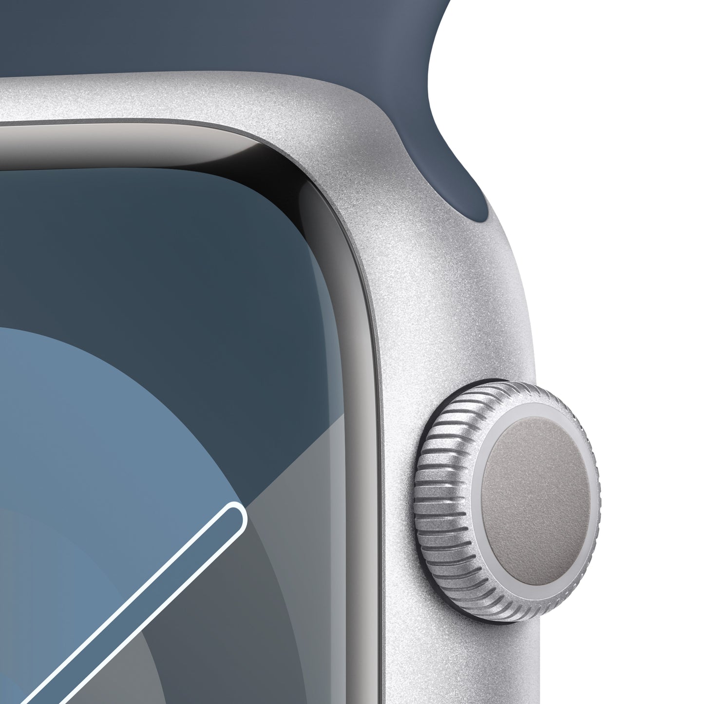 Apple Watch Series 9 GPS 45mm Silver Aluminum Case with Storm Blue Sport Band - M/L