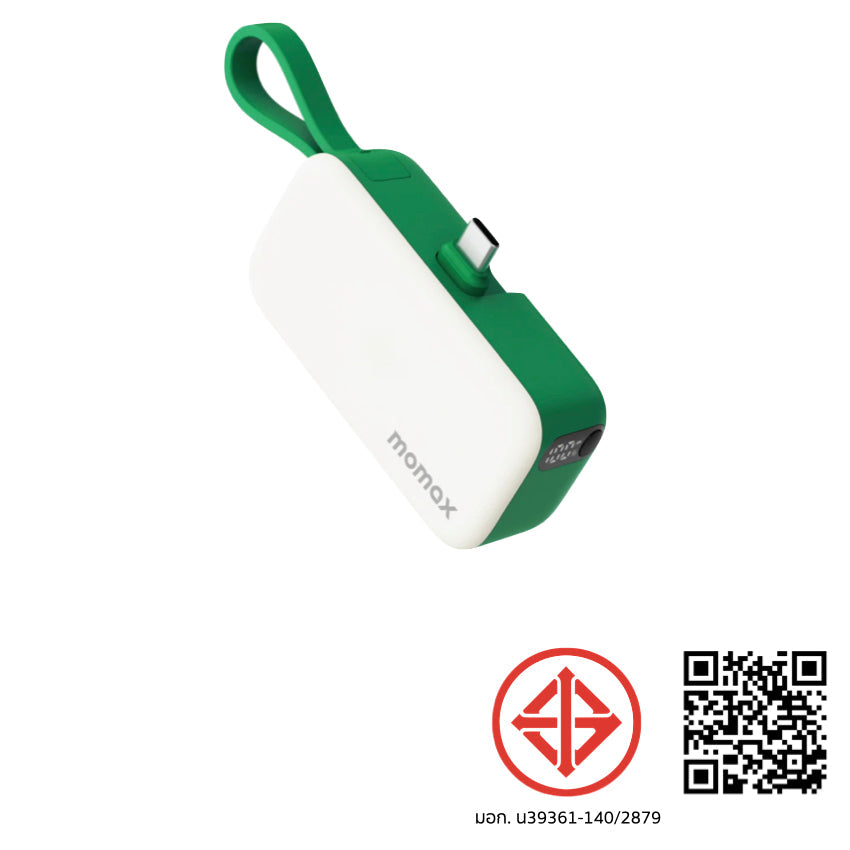 Momax 1-Power Mini 5000mAh Bulit-in foldable USB-C connector Battery pack (Green)