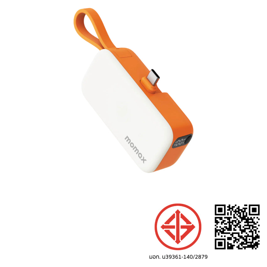 Momax 1-Power Mini 5000mAh Bulit-in foldable USB-C connector Battery pack (Orange)