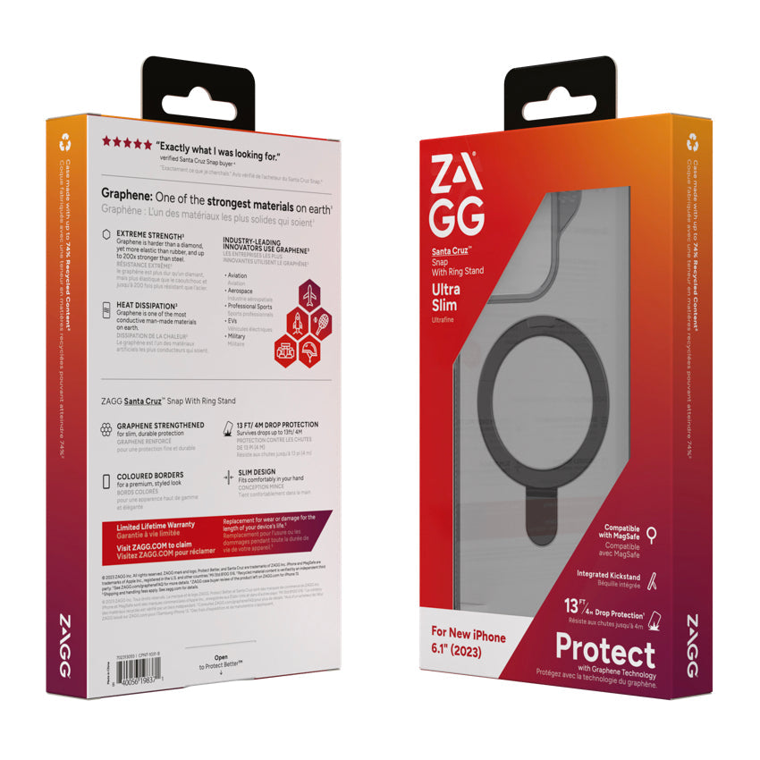 ZAGG Santa Cruz Snap with Ring Stand for iPhone 15 - Black