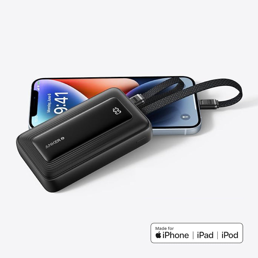 Anker Zolo Power Bank [10K 30W Built-in USB-C and Lighting Cable] - Black