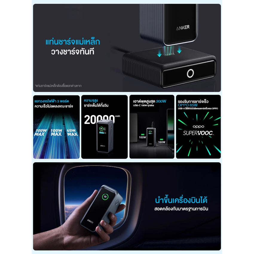 Anker Prime 20,000mAh PowerBank [200W] 20K 100W/Total 200W 2C1A - Black