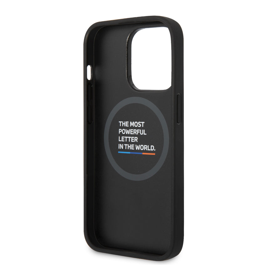 BMW M Mag Quilted Pu Hot Stamped Tricolor Stripe Printed Logo for iPhone 15 Pro - Grey