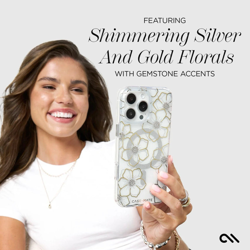 CASE MATE Floral Gems Gold with Magsafe for iPhone 16 Pro