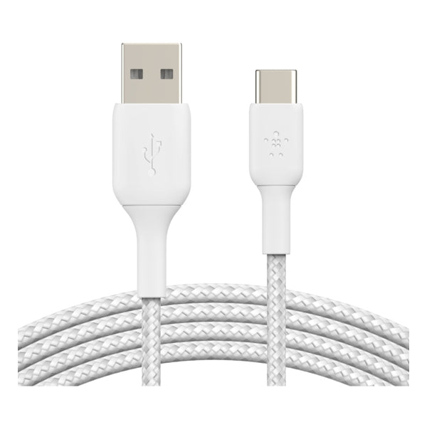 BELKIN Double Nylon Braided Sync and Charge 12W USB-A to C Cable 1M - White