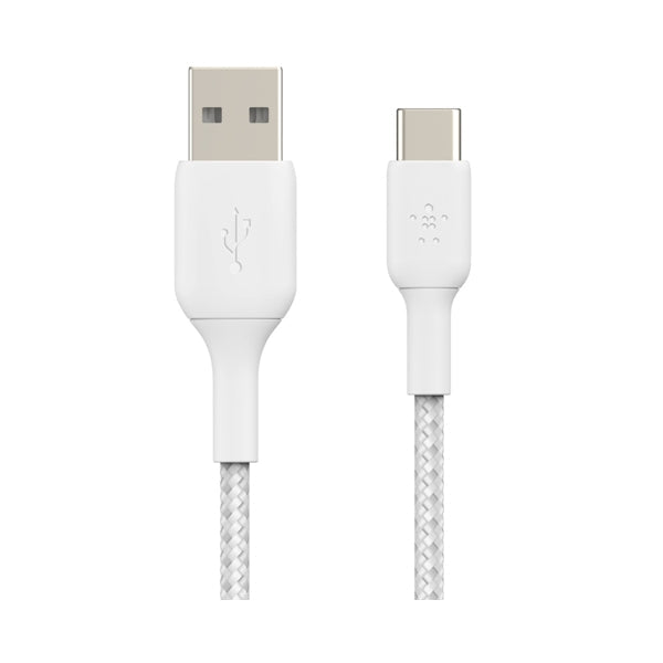 BELKIN Double Nylon Braided Sync and Charge 12W USB-A to C Cable 1M - White