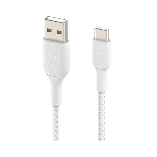 BELKIN Double Nylon Braided Sync and Charge 12W USB-A to C Cable 1M - White