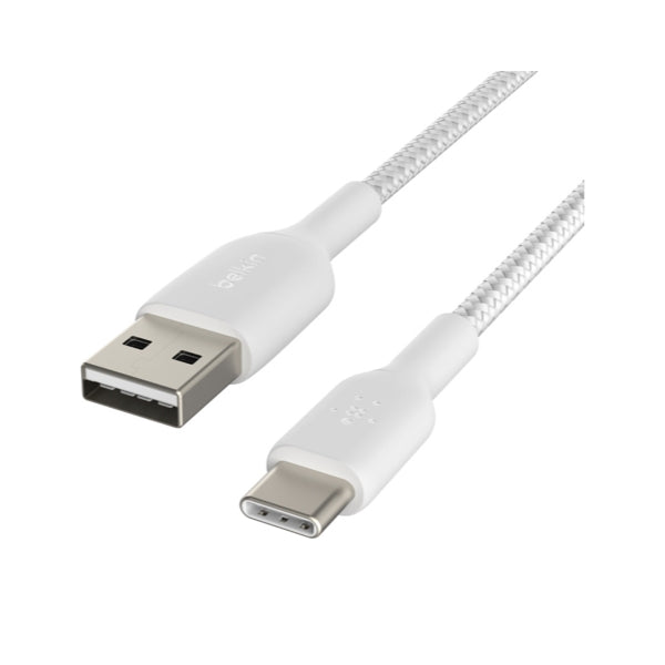 BELKIN Double Nylon Braided Sync and Charge 12W USB-A to C Cable 1M - White