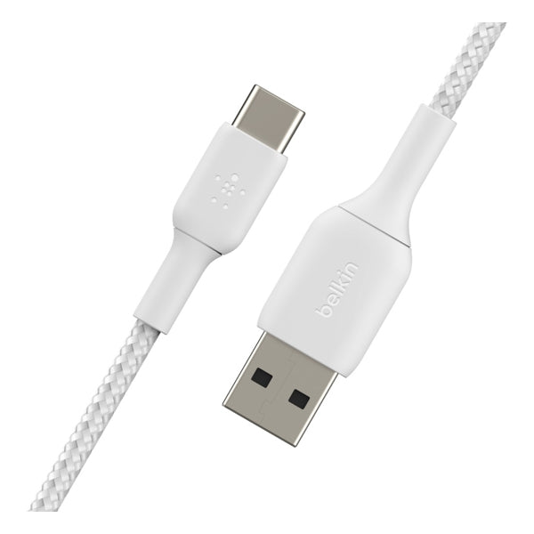 BELKIN Double Nylon Braided Sync and Charge 12W USB-A to C Cable 1M - White