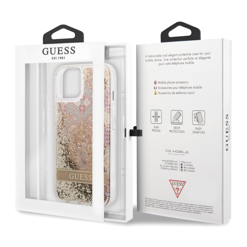 GUESS Liquid Glitter for iPhone 14 - Paisley/Gold