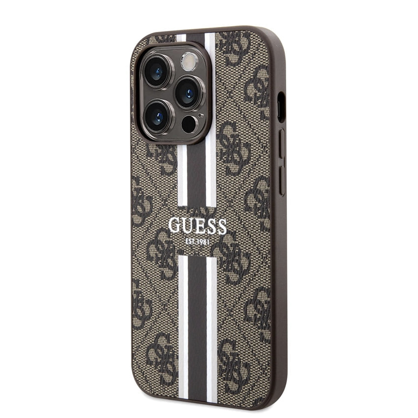 iPhone 14 Pro Case Guess PU 4G With Printed Stripes - Brown