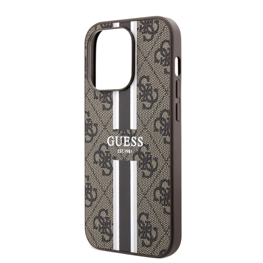 iPhone 14 Pro Case Guess PU 4G With Printed Stripes - Brown