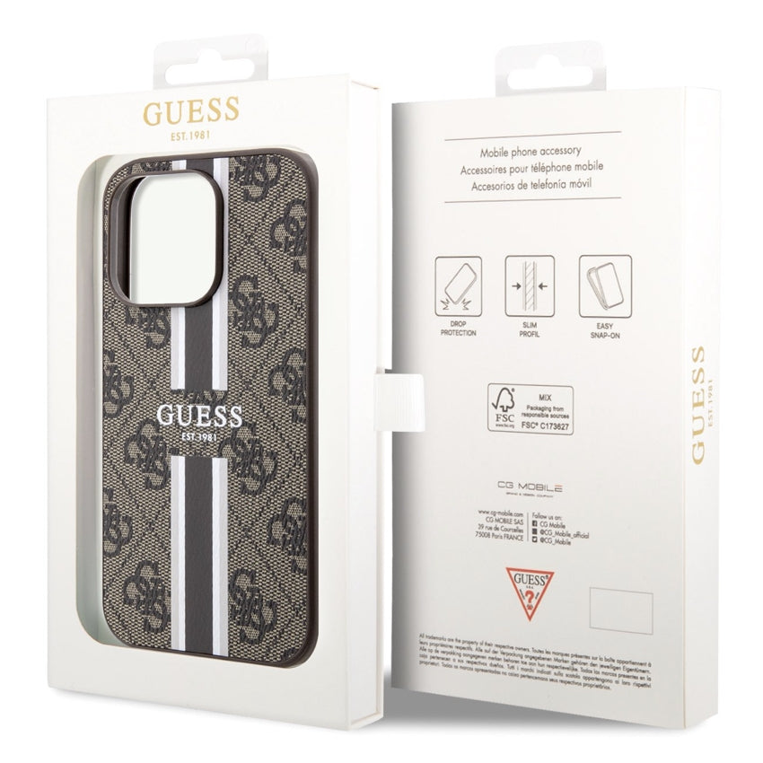 iPhone 14 Pro Case Guess PU 4G With Printed Stripes - Brown