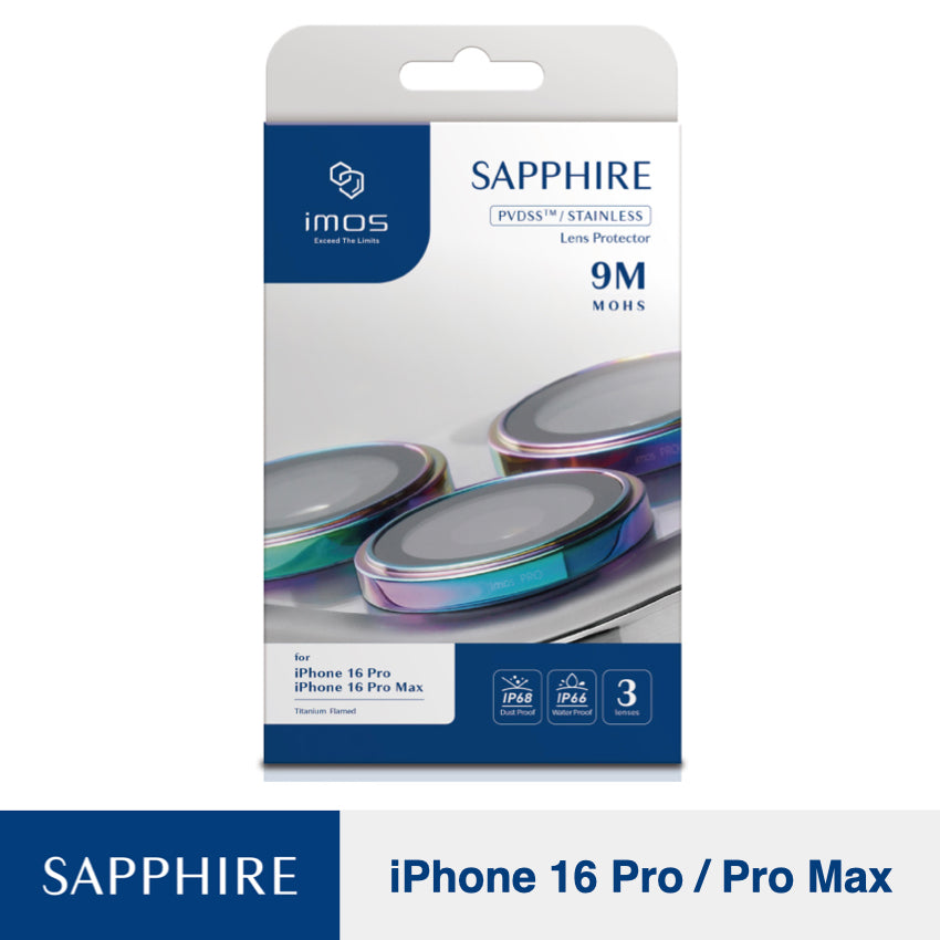 iPhone 16 Pro/16 Pro Max Lens Protector Imos Sapphire PVD Stainless Frame - Titanium Flamed