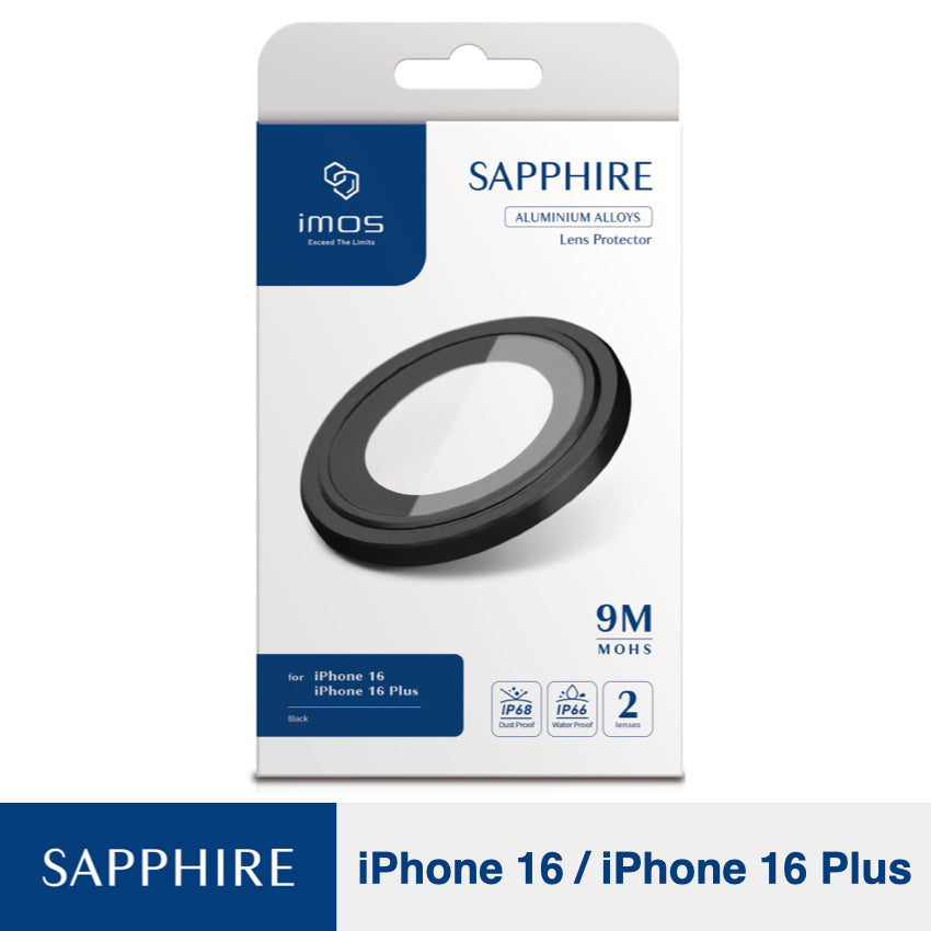 IMOS Sapphire Lens Protector Aluminium Frame for iPhone 16/16 Plus - Black