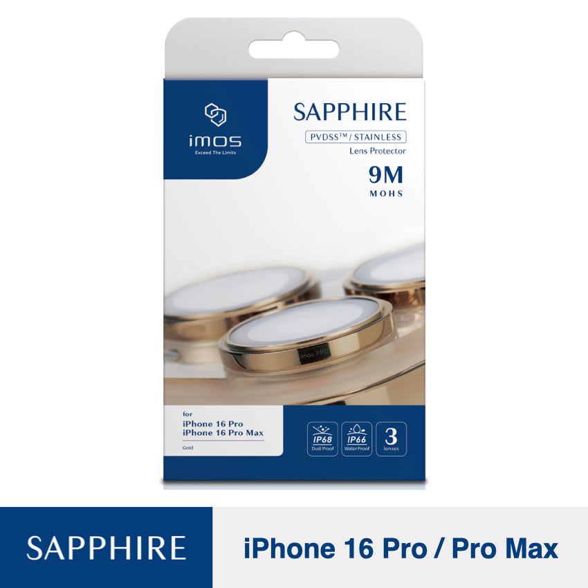 iPhone 16 Pro/16 Pro Max Lens Protector Imos Sapphire PVD Stainless Frame - Gold