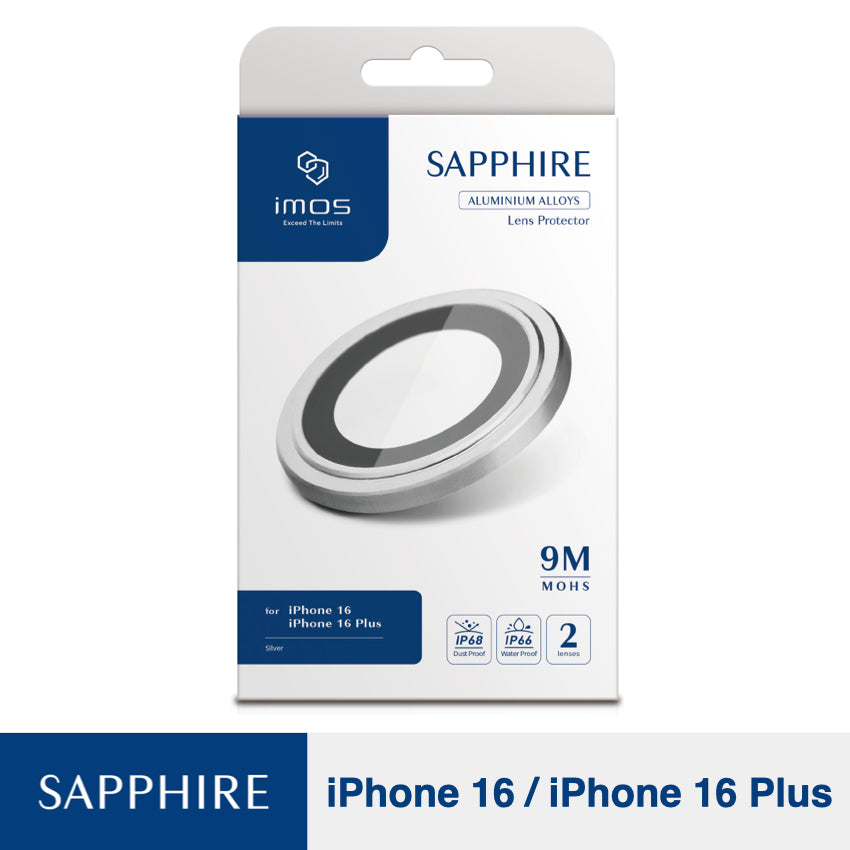 iPhone 16/16 Plus Lens Protector Imos Sapphire Aluminium Frame - Silver