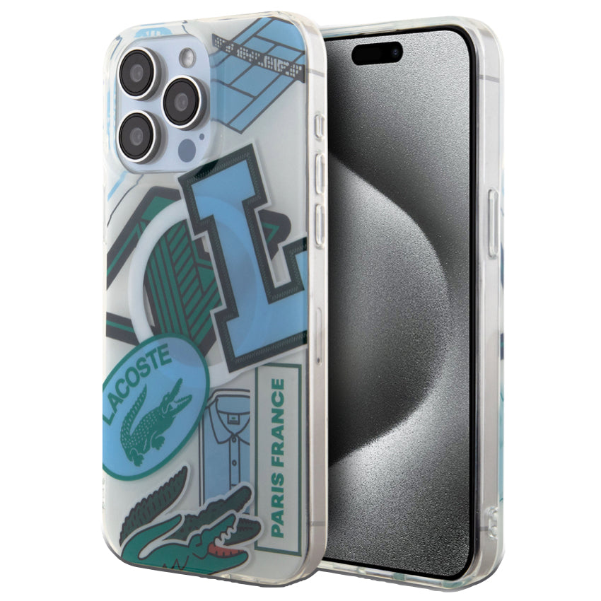 LACOSTE Mag Hard Case Double Layer for iPhone 15 Pro Max - Blue Patchs