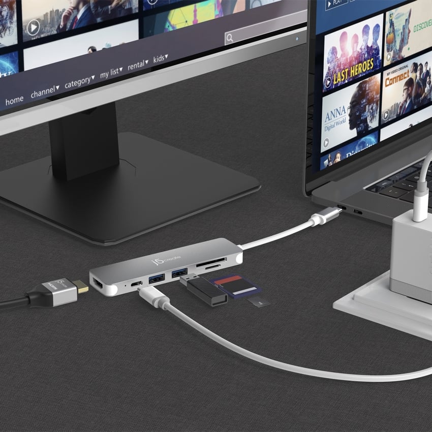 J5 6-in-1 USB-C to 4K HDMI, PD 3.0 100W, Multi-Port Hub