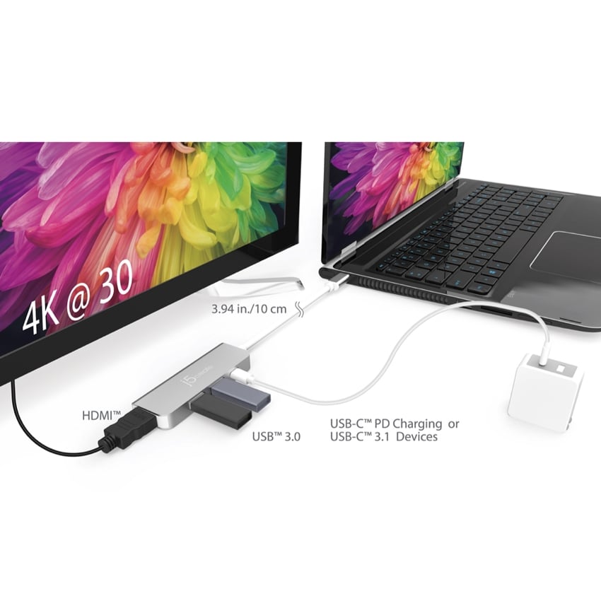 J5 5-in-1 USB-C to 4K HDMI, 2-port USB-A 3.0, Power Delivery