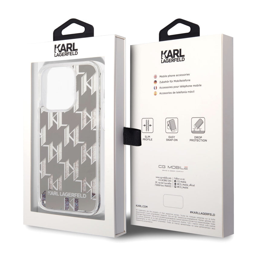 iPhone 14 Pro Case Karl Lagerfeld Liquid Glitter Multicolor - Silver