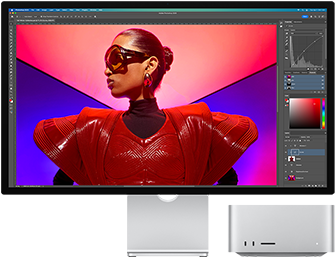 A vibrant photo being edited using a Mac Studio and Studio Display