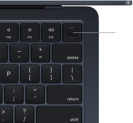 มุมมองด้านบนของคีย์บอร์ดของ MacBook Air พร้อม Touch ID
